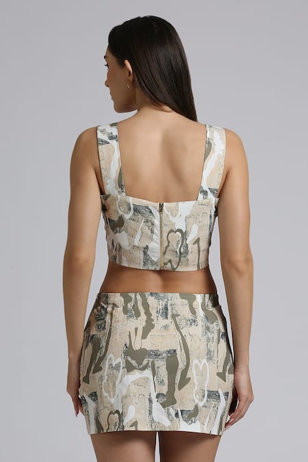 Shop_Emblaze_Green Crepe Abstract Print Skirt _at_Aza_Fashions