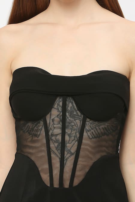 Buy_Emblaze_Black Viscose Sweetheart Neck Corset Gown _Online_at_Aza_Fashions