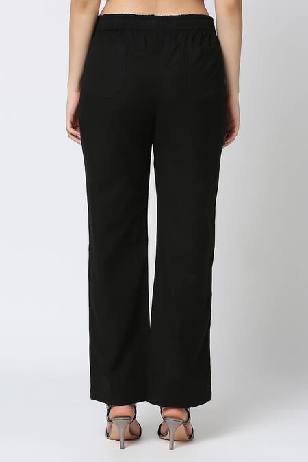 Shop_Emblaze_Black Cotton Solid Front Pocket Trouser _at_Aza_Fashions