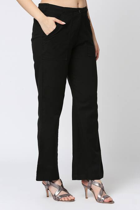 Emblaze_Black Cotton Solid Front Pocket Trouser _Online_at_Aza_Fashions