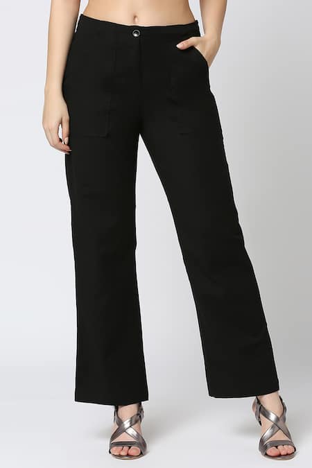 Buy_Emblaze_Black Cotton Solid Front Pocket Trouser _Online_at_Aza_Fashions