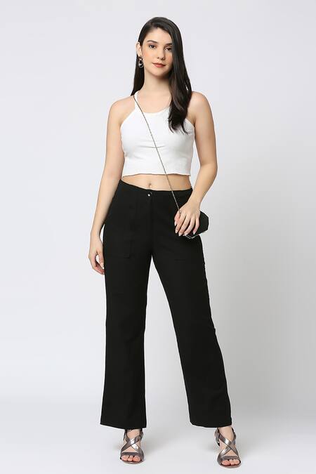 Emblaze_Black Cotton Solid Front Pocket Trouser _at_Aza_Fashions