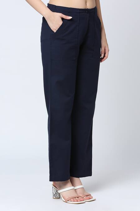 Emblaze Blue Cotton Front Pocket Solid Trouser Online at Aza Fashions Emblaze_Blue Cotton Front Pocket Solid Trouser_Online_at_Aza_Fashions
