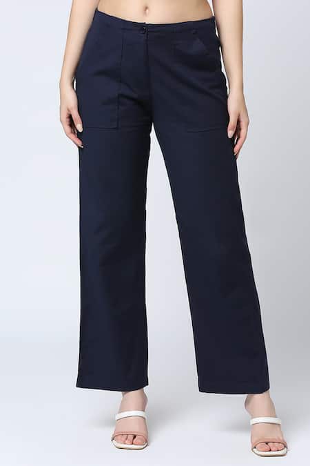 Buy Emblaze Blue Cotton Front Pocket Solid Trouser Online at Aza Fashions Buy_Emblaze_Blue Cotton Front Pocket Solid Trouser_Online_at_Aza_Fashions