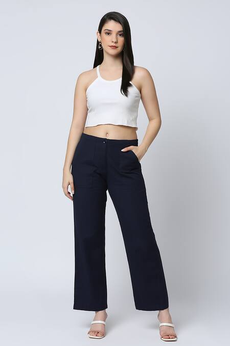 Emblaze Blue Cotton Front Pocket Solid Trouser at Aza Fashions Emblaze_Blue Cotton Front Pocket Solid Trouser_at_Aza_Fashions