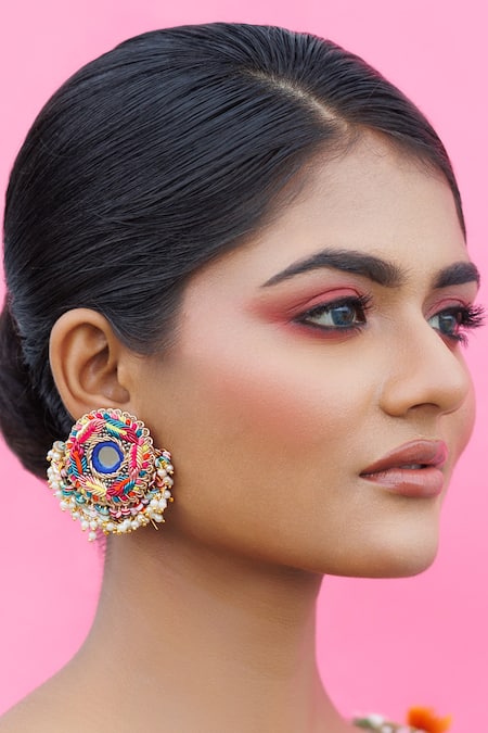 Kanyaadhan By DhirajAayushi Multi Color Thread Dabka Embroidered Stud Earrings