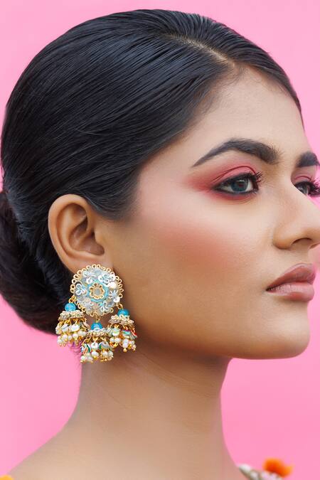 Shop The99jewel Gold Plated Double Jhumki Thread Earrings