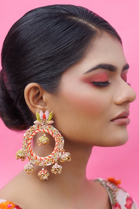 Kanyaadhan By DhirajAayushi Gold Plated Thread Padma Embroidered Round Earrings