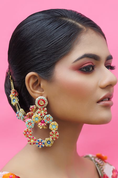 Kanyaadhan By DhirajAayushi Multi Color Thread Fulwali Round Dabka Embroidered Earrings