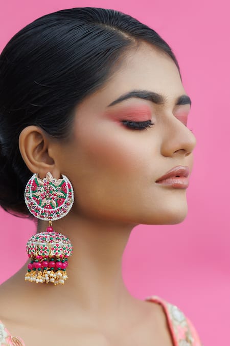 Kanyaadhan By DhirajAayushi Multi Color Thread Noor Hand Embroidered Chandbali Jhumkas 