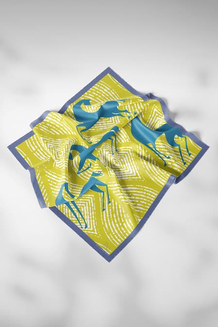 Shop Thee Modern Roots Green Iris Of Wisteria Silk Printed Scarf at Aza Fashions Shop_Thee Modern Roots_Green Iris Of Wisteria Silk Printed Scarf _at_Aza_Fashions