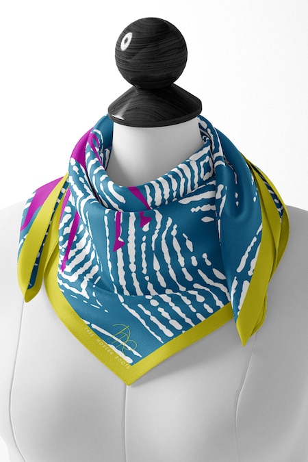 Thee Modern Roots Blue Abstract Winding Willow Path Silk Printed Scarf