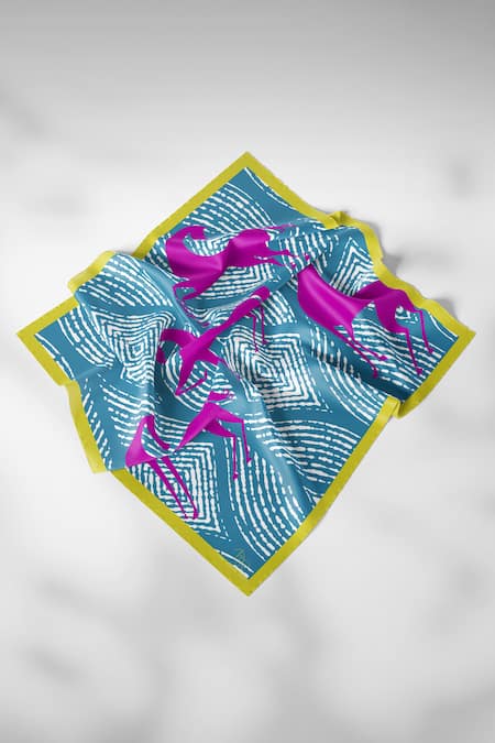 Shop Thee Modern Roots Blue Winding Willow Path Silk Printed Scarf at Aza Fashions Shop_Thee Modern Roots_Blue Winding Willow Path Silk Printed Scarf _at_Aza_Fashions