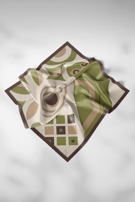 Shop Thee Modern Roots Green Starry Night Tendrils Silk Printed Scarf at Aza Fashions Shop_Thee Modern Roots_Green Starry Night Tendrils Silk Printed Scarf _at_Aza_Fashions