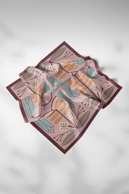 Shop Thee Modern Roots Pink Water Lily Reverie Silk Printed Scarf at Aza Fashions Shop_Thee Modern Roots_Pink Water Lily Reverie Silk Printed Scarf _at_Aza_Fashions