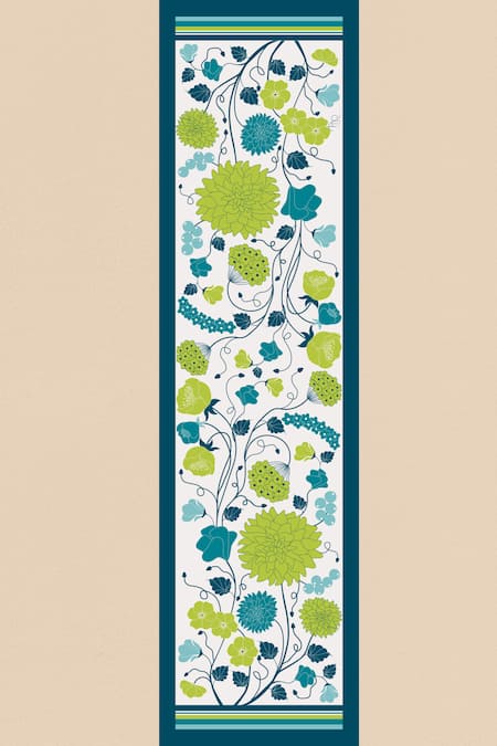 Shop Thee Modern Roots Green Emerald Ivy Silk Printed Stole at Aza Fashions Shop_Thee Modern Roots_Green Emerald Ivy Silk Printed Stole _at_Aza_Fashions