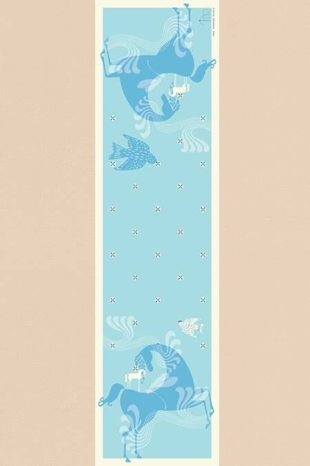 Shop Thee Modern Roots Blue Moonbeam Mosaic Silk Printed Stole at Aza Fashions Shop_Thee Modern Roots_Blue Moonbeam Mosaic Silk Printed Stole _at_Aza_Fashions