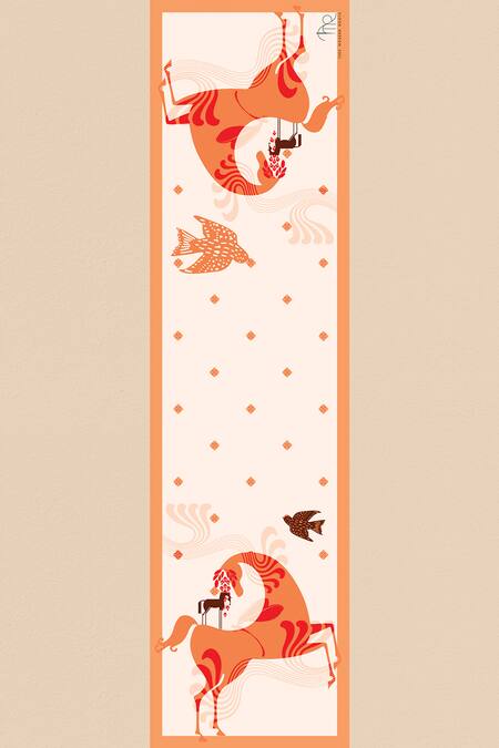 Shop Thee Modern Roots Orange Phoenix Rising Silk Printed Stole at Aza Fashions Shop_Thee Modern Roots_Orange Phoenix Rising Silk Printed Stole _at_Aza_Fashions