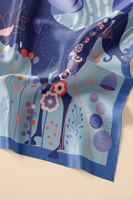 Thee Modern Roots Blue Whimsical Water Nymph Silk Printed Stole Online at Aza Fashions Thee Modern Roots_Blue Whimsical Water Nymph Silk Printed Stole _Online_at_Aza_Fashions