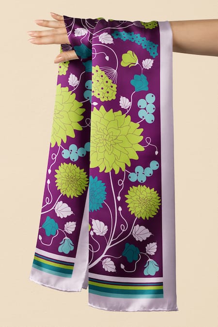 Thee Modern Roots Purple Abstract Queens Tapestry Silk Printed Stole