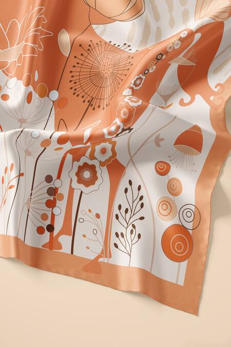 Thee Modern Roots Peach The Dragon Ladys Dance Silk Printed Stole Online at Aza Fashions Thee Modern Roots_Peach The Dragon Ladys Dance Silk Printed Stole _Online_at_Aza_Fashions