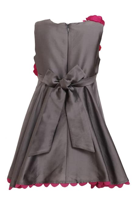 Shop A Little Fable Grey Taffeta Embroidery, Applique 3d Rosa Bloom Dress at Aza Fashions Shop_A Little Fable_Grey Taffeta Embroidery, Applique 3d Rosa Bloom Dress _at_Aza_Fashions