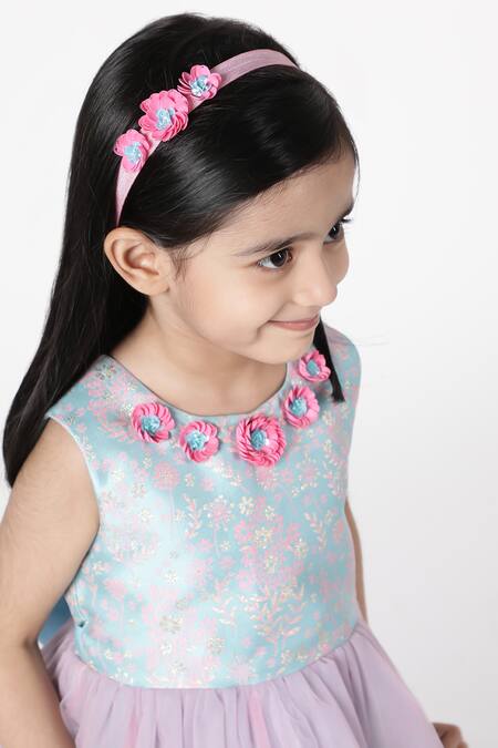 Shop_A Little Fable_Blue Polyester, Cotton Embroidery Summer Shrub Floral Pattern Dress _Online_at_Aza_Fashions