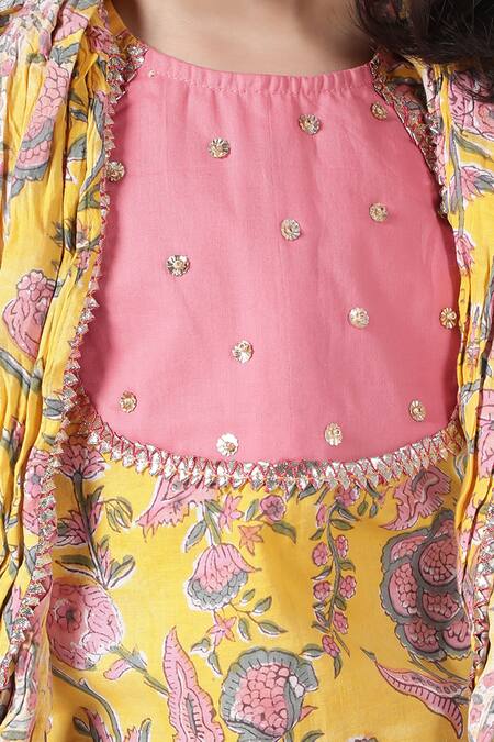 A Little Fable_Multi Color Cotton Embroidery Sanganer Floral Print Lehenga Set _Online_at_Aza_Fashions