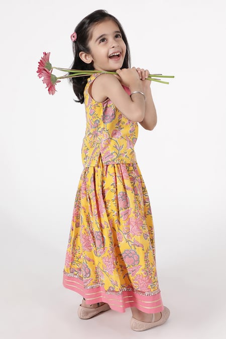 A Little Fable_Multi Color Cotton Embroidery Sanganer Floral Print Lehenga Set _at_Aza_Fashions