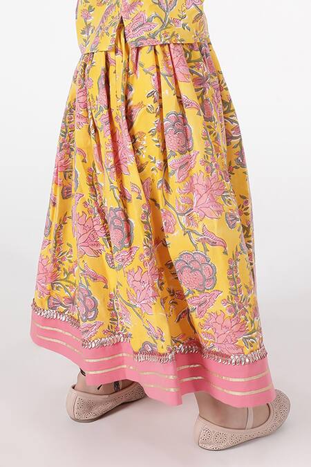 Buy_A Little Fable_Multi Color Cotton Embroidery Sanganer Floral Print Lehenga Set 