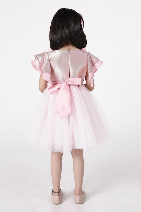 Shop A Little Fable Pink Polyester, Cotton Fabric Flowers Glitter Finish Bodice Dress at Aza Fashions Shop_A Little Fable_Pink Polyester, Cotton Fabric Flowers Glitter Finish Bodice Dress _at_Aza_Fashions