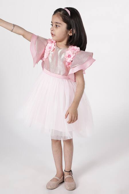 Buy A Little Fable Pink Polyester, Cotton Fabric Flowers Glitter Finish Bodice Dress Online at Aza Fashions Buy_A Little Fable_Pink Polyester, Cotton Fabric Flowers Glitter Finish Bodice Dress _Online_at_Aza_Fashions