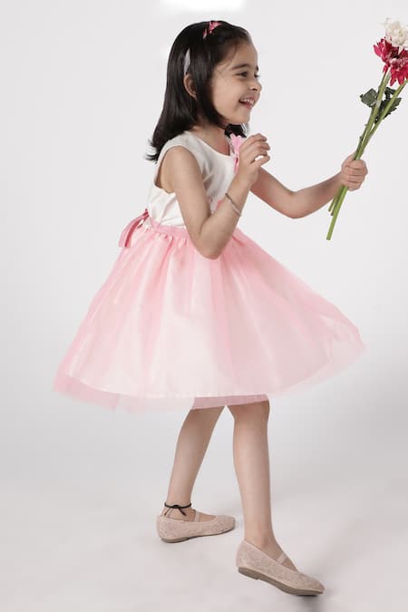 A Little Fable_Pink Polyester, Cotton Embroidery Butterfly Dress _Online_at_Aza_Fashions