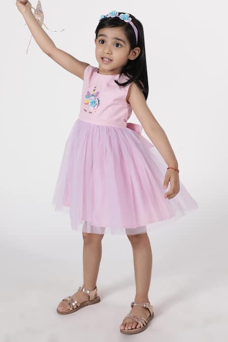 Buy_A Little Fable_Purple Polyester, Cotton Embroidery Unicorn Dress _Online_at_Aza_Fashions
