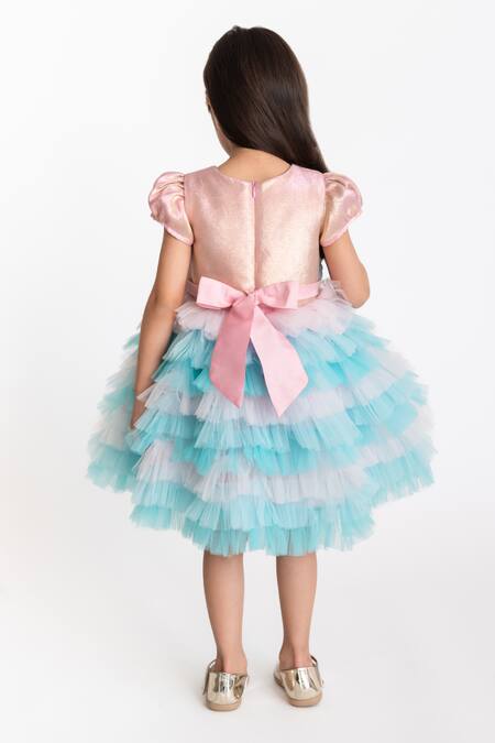 Shop A Little Fable Multi Color Tulle, Lurex, Cotton Fabric Flowers Aster Ruffle Layered Dress at Aza Fashions Shop_A Little Fable_Multi Color Tulle, Lurex, Cotton Fabric Flowers Aster Ruffle Layered Dress _at_Aza_Fashions