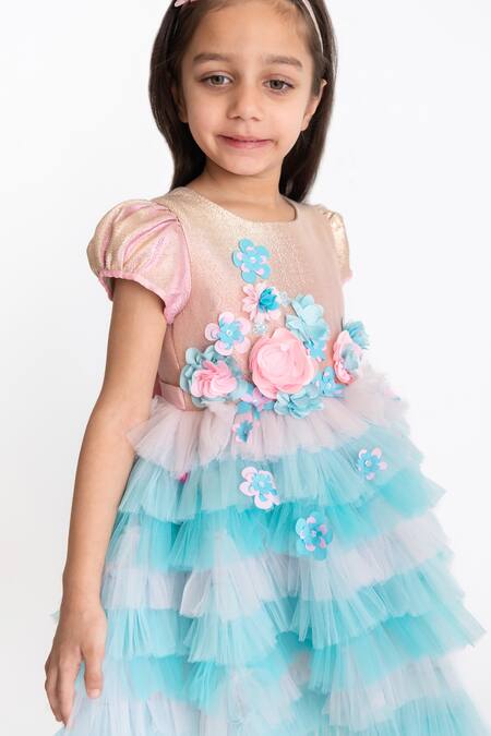 Buy A Little Fable Multi Color Tulle, Lurex, Cotton Fabric Flowers Aster Ruffle Layered Dress Online at Aza Fashions Buy_A Little Fable_Multi Color Tulle, Lurex, Cotton Fabric Flowers Aster Ruffle Layered Dress _Online_at_Aza_Fashions