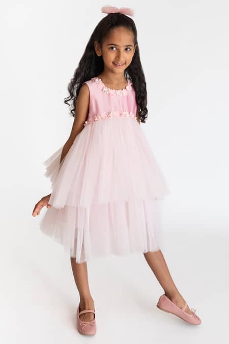 Buy A Little Fable Pink Tulle, Cotton Embroidery Dreamy Flower Dress Online at Aza Fashions Buy_A Little Fable_Pink Tulle, Cotton Embroidery Dreamy Flower Dress _Online_at_Aza_Fashions