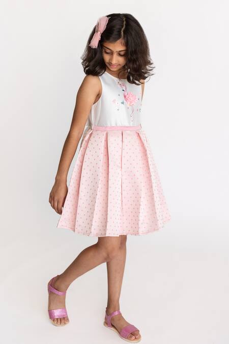 A Little Fable Pink Cotton, Polyester Embroidery Flamingo And Floral Pattern Dress Online at Aza Fashions A Little Fable_Pink Cotton, Polyester Embroidery Flamingo And Floral Pattern Dress _Online_at_Aza_Fashions