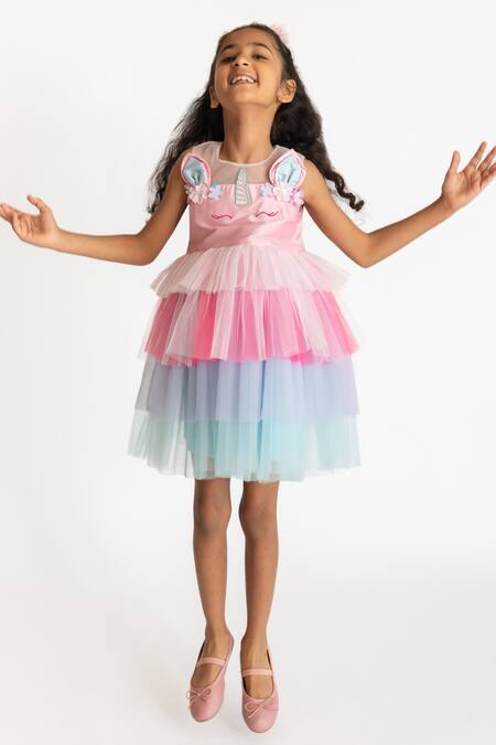 Shop_A Little Fable_Multi Color Tulle, Cotton, Polyester Embroidery Glitter Horn Unicorn Dress _Online_at_Aza_Fashions