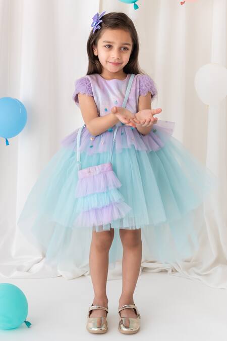 A Little Fable_Purple Tulle, Polyester, Cotton Sequins Hand Embroidered Dress _Online_at_Aza_Fashions