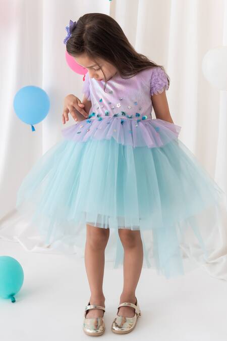 Buy_A Little Fable_Purple Tulle, Polyester, Cotton Sequins Hand Embroidered Dress _Online_at_Aza_Fashions