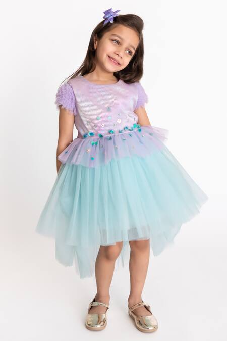 Shop_A Little Fable_Purple Tulle, Polyester, Cotton Sequins Hand Embroidered Dress _Online_at_Aza_Fashions