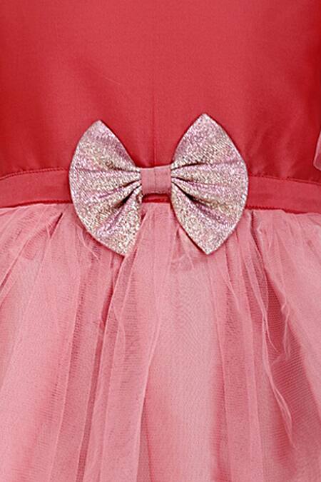 A Little Fable Red Taffeta, Net Bows, Sequins Rose Layered Dress Online at Aza Fashions A Little Fable_Red Taffeta, Net Bows, Sequins Rose Layered Dress _Online_at_Aza_Fashions
