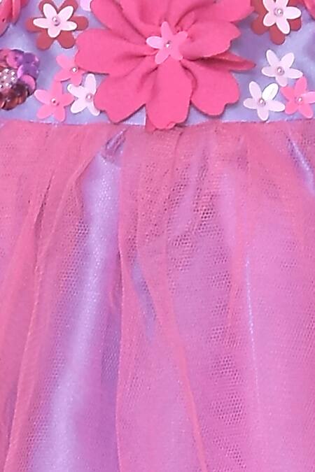 A Little Fable_Purple Taffeta, Net Embroidery 3d Summer Breeze Dress _Online_at_Aza_Fashions
