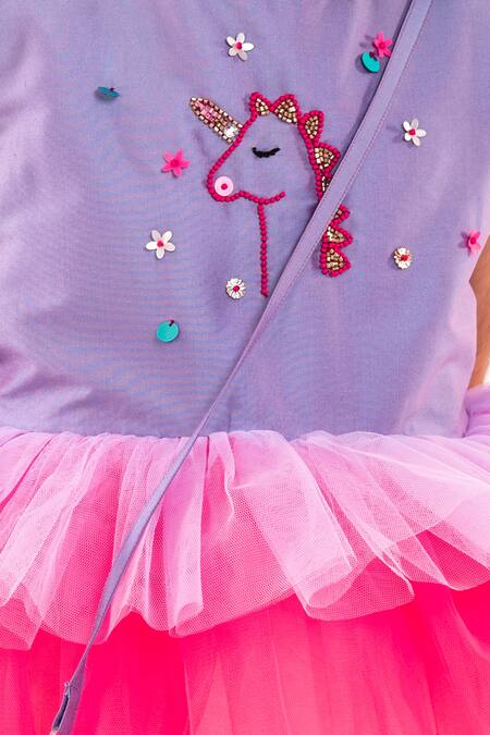 A Little Fable_Multi Color Taffeta, Net Embroidery Magnificent Unicorn Dress _Online_at_Aza_Fashions
