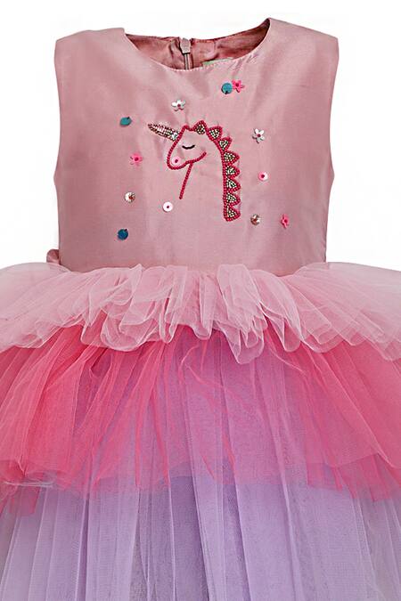 Buy_A Little Fable_Multi Color Taffeta, Net Sequins Rose Magnificent Unicorn Dress _Online_at_Aza_Fashions
