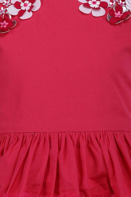 A Little Fable_Pink Cotton, Net Embroidery Shaded Cherry Fleur Dress _Online_at_Aza_Fashions