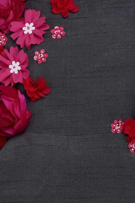 A Little Fable_Grey Taffeta Fabric Flowers 3d Floral Embroidered Dress _Online_at_Aza_Fashions