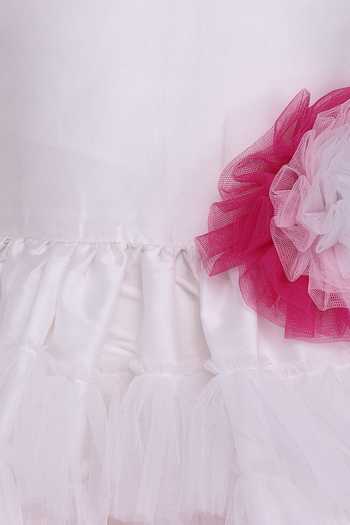 A Little Fable_White Taffeta, Net Ruffles Riding Hood Dress _Online_at_Aza_Fashions