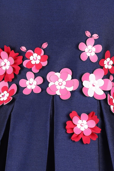 A Little Fable_Blue Taffeta Fabric Flowers Ruby 3d Embroidered Dress _Online_at_Aza_Fashions